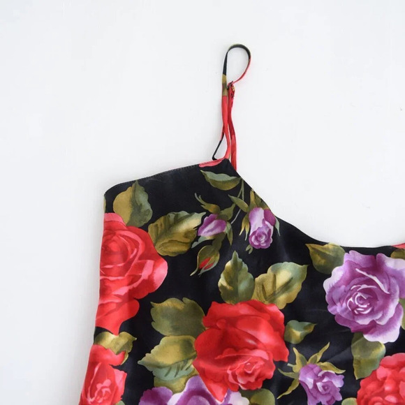 Vintage 90'S Victoria's Secret Black  & Red Floral 100% Silk Cami Tank Top S - Picture 9 of 12